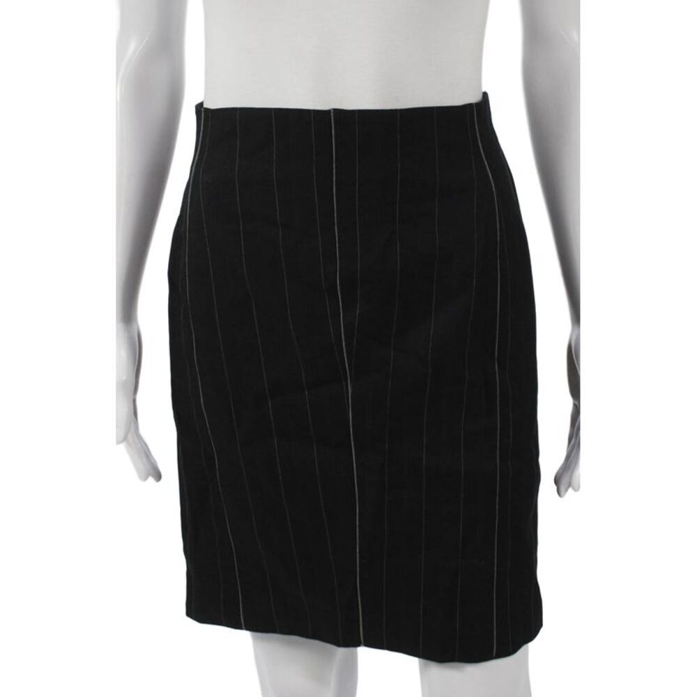 Alaia Womens Black Wool Striped Straight Pencil Skirt Short Zip Size 42